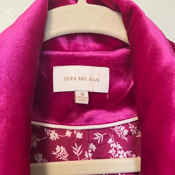 Skies Are Blue Plush Velvet Pink Duster Long Blazer Jacket - Picture 3 of 5